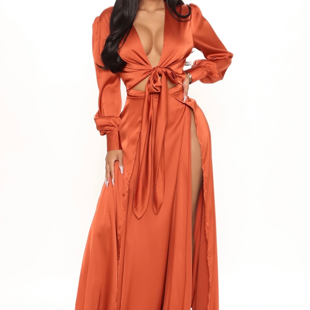 Satin Silk feeling Sexy Dress Size Large Bronze color - Picture 4 of 9